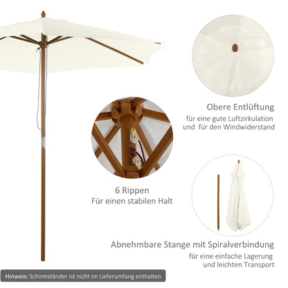 Parasol Ø 250 cm, Parasol with pulley mechanism Balcony beach umbrella made of bamboo windproof Market umbrella Sun protection for balcony terrace garden, White
