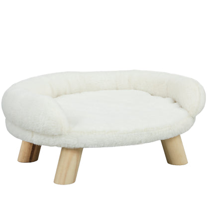 Dog Sofa, Dog Bed, Pet Sofa with Elevated Design, Dog Couch, Cat Sofa, Dog Chair with Wooden Legs, Flannel, Cream, 47 x 40 x 20 cm
