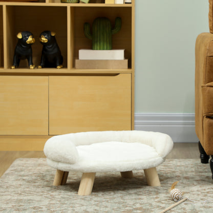 Dog Sofa, Dog Bed, Pet Sofa with Elevated Design, Dog Couch, Cat Sofa, Dog Chair with Wooden Legs, Flannel, Cream, 47 x 40 x 20 cm