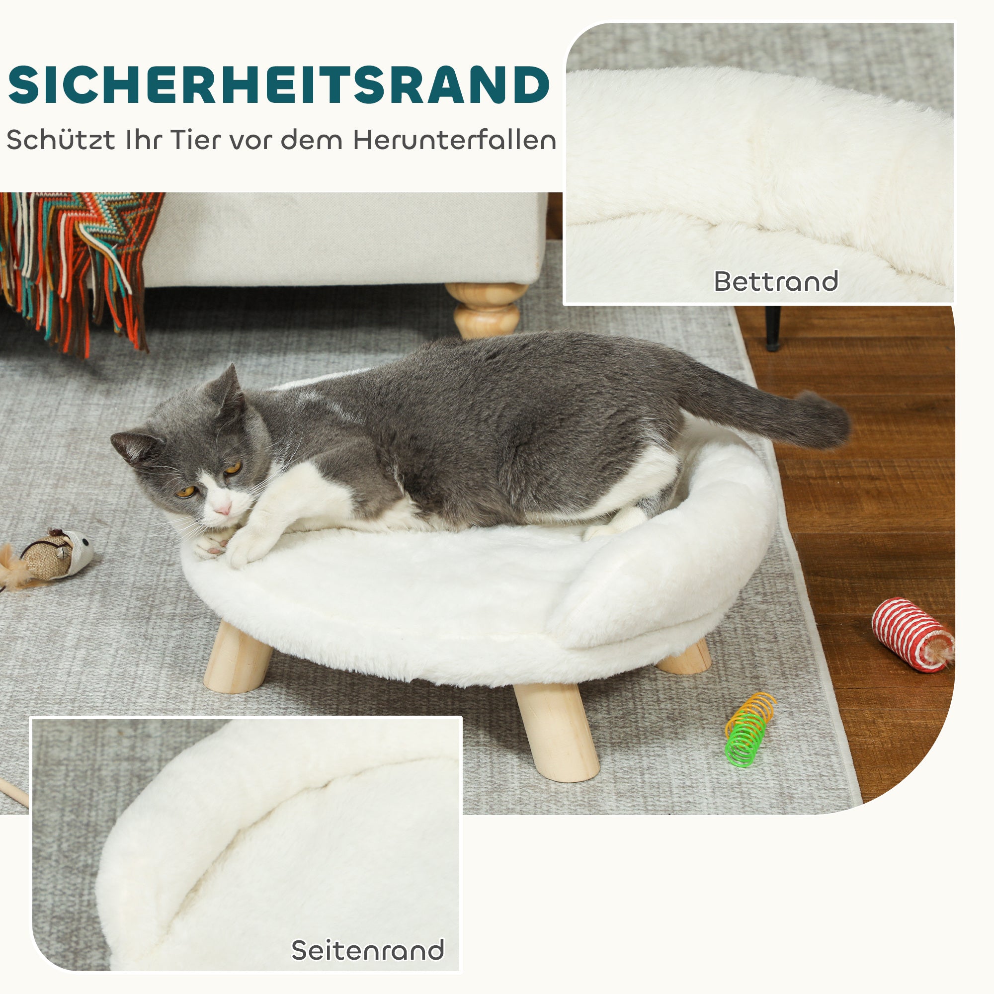 Dog Sofa, Dog Bed, Pet Sofa with Elevated Design, Dog Couch, Cat Sofa, Dog Chair with Wooden Legs, Flannel, Cream, 47 x 40 x 20 cm