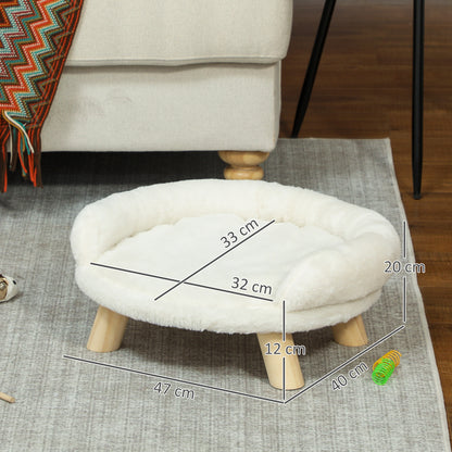 Dog Sofa, Dog Bed, Pet Sofa with Elevated Design, Dog Couch, Cat Sofa, Dog Chair with Wooden Legs, Flannel, Cream, 47 x 40 x 20 cm