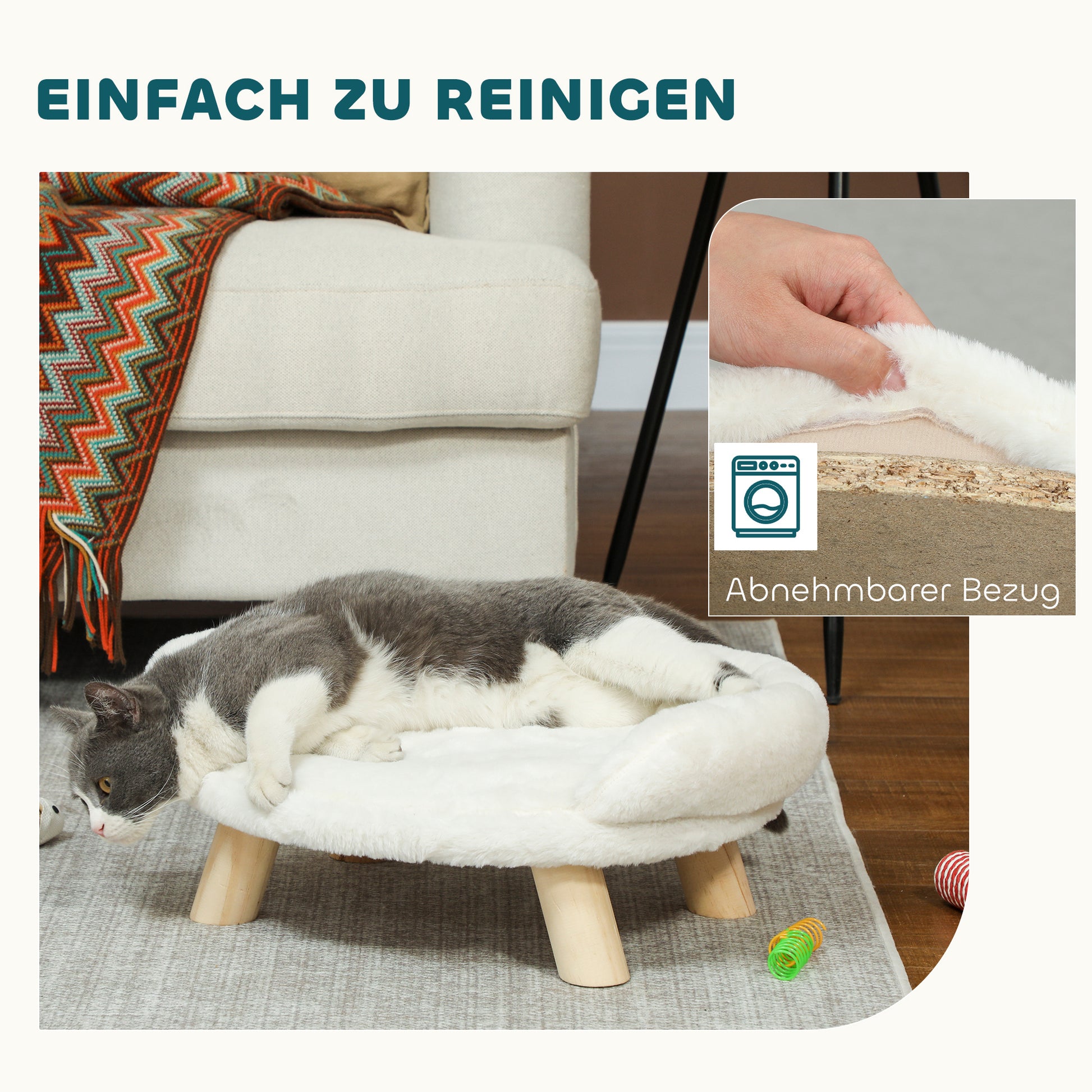 Dog Sofa, Dog Bed, Pet Sofa with Elevated Design, Dog Couch, Cat Sofa, Dog Chair with Wooden Legs, Flannel, Cream, 47 x 40 x 20 cm