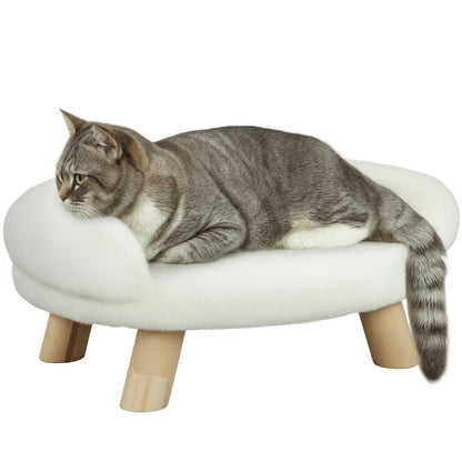 Dog Sofa, Dog Bed, Pet Sofa with Elevated Design, Dog Couch, Cat Sofa, Dog Chair with Wooden Legs, Flannel, Cream, 47 x 40 x 20 cm