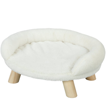 Dog Sofa, Dog Bed, Pet Sofa with Elevated Design, Dog Couch, Cat Sofa, Dog Chair with Wooden Legs, Flannel, Cream, 47 x 40 x 20 cm