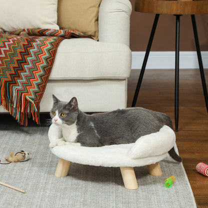 Dog Sofa, Dog Bed, Pet Sofa with Elevated Design, Dog Couch, Cat Sofa, Dog Chair with Wooden Legs, Flannel, Cream, 47 x 40 x 20 cm