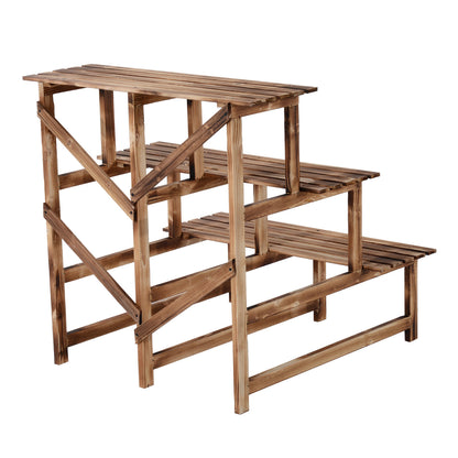 3-Tier Plant Stand, Foldable 78 cm High Flower Stand for Indoor Outdoor, Wooden Plant Shelf, Flower Pot Stand with Trays, Flower Stand for Living Room, Garden Balcony, Natural Wood