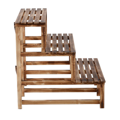 3-Tier Plant Stand, Foldable 78 cm High Flower Stand for Indoor Outdoor, Wooden Plant Shelf, Flower Pot Stand with Trays, Flower Stand for Living Room, Garden Balcony, Natural Wood