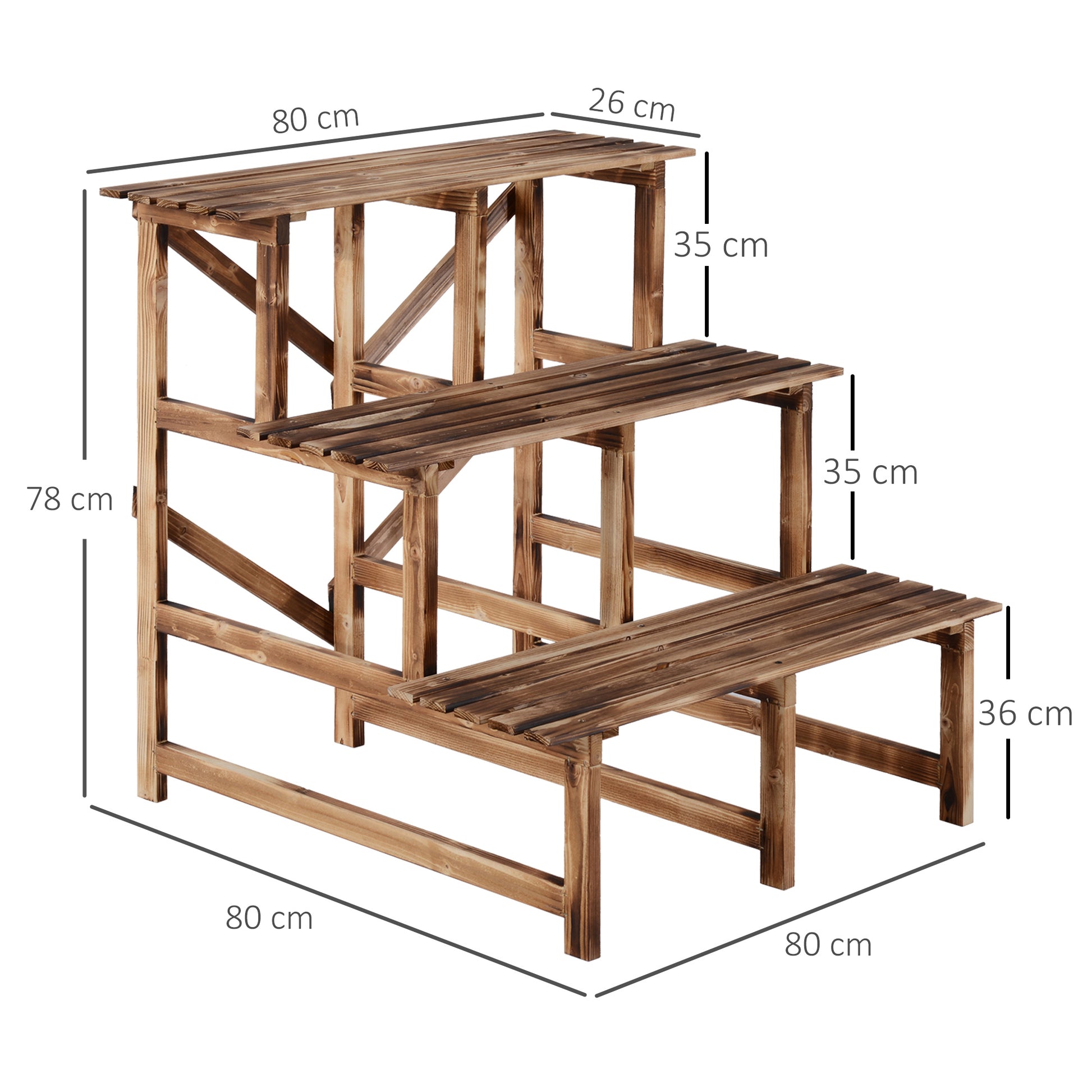 3-Tier Plant Stand, Foldable 78 cm High Flower Stand for Indoor Outdoor, Wooden Plant Shelf, Flower Pot Stand with Trays, Flower Stand for Living Room, Garden Balcony, Natural Wood