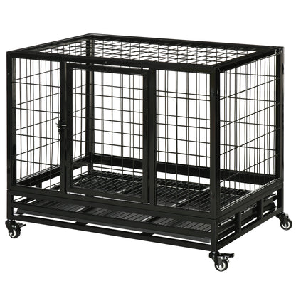 Metal Cage for Dogs with Wheels and Brakes Removable Tray and Door with Latch for Golden Retriever Labrador 92x62x75 cm Black