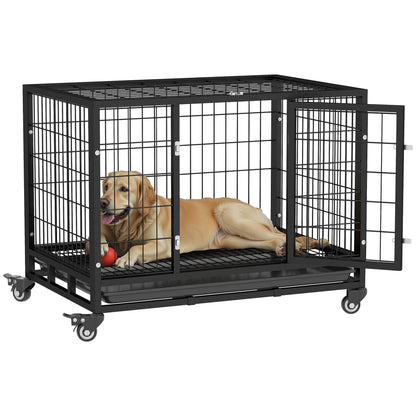 Metal Cage for Dogs with Wheels and Brakes Removable Tray and Door with Latch for Golden Retriever Labrador 92x62x75 cm Black