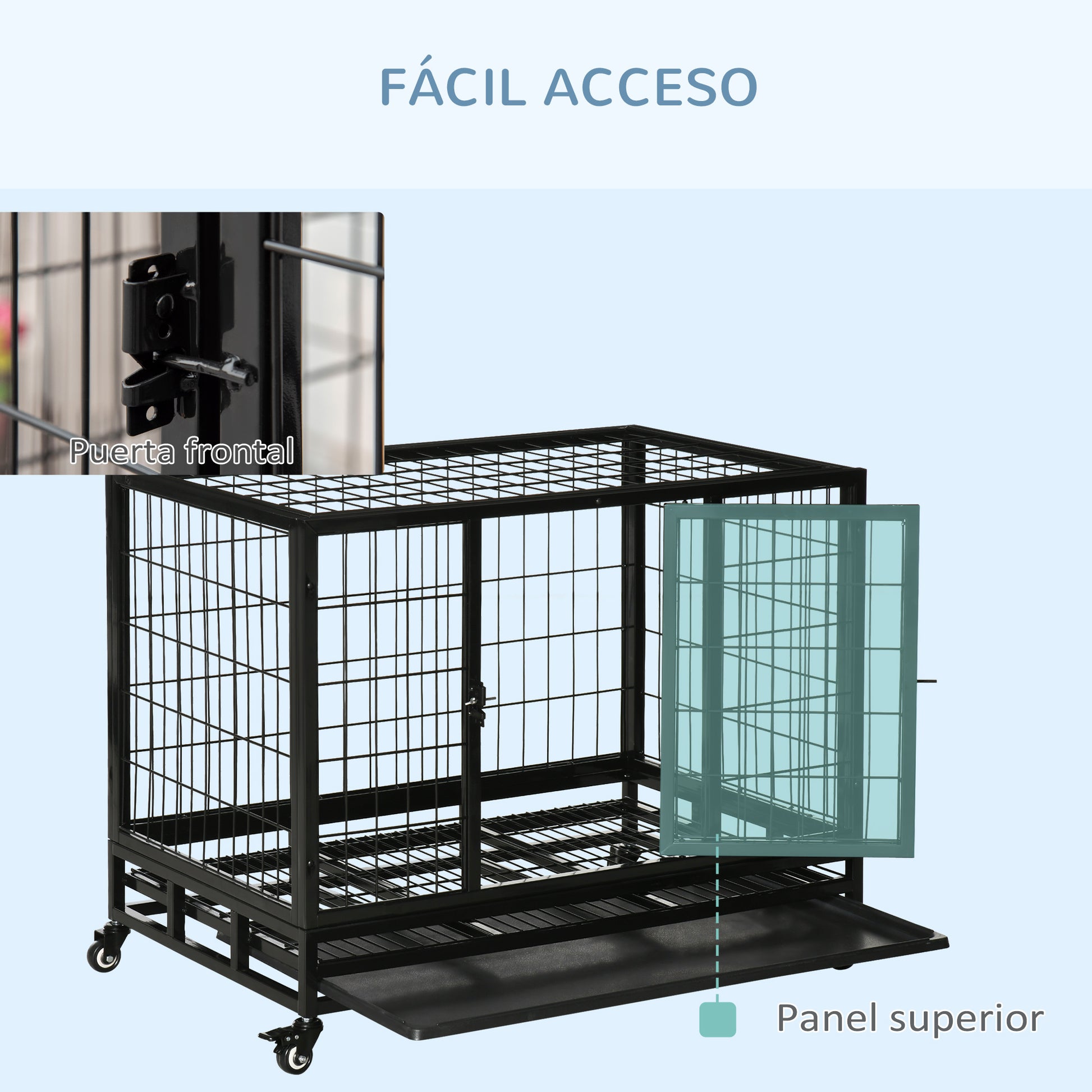 Metal Cage for Dogs with Wheels and Brakes Removable Tray and Door with Latch for Golden Retriever Labrador 92x62x75 cm Black