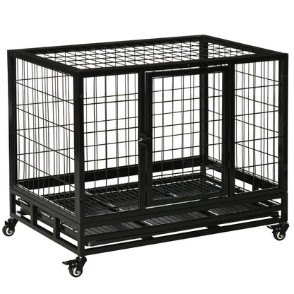 Metal Cage for Dogs with Wheels and Brakes Removable Tray and Door with Latch for Golden Retriever Labrador 92x62x75 cm Black
