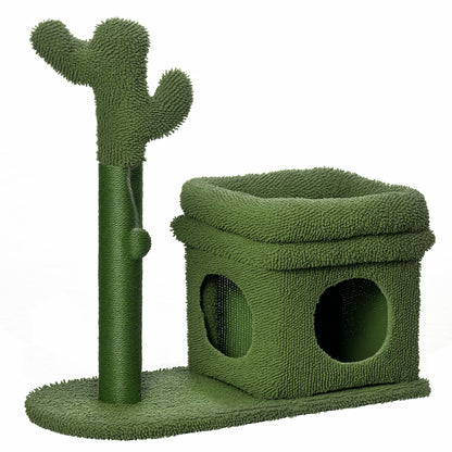 Cactus Design Cat Scratching Tree Height 67 cm Cat Tower with Bed Plush House Sisal Post and Hanging Ball 68x30x67 cm Green