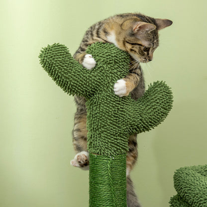 Cactus Design Cat Scratching Tree Height 67 cm Cat Tower with Bed Plush House Sisal Post and Hanging Ball 68x30x67 cm Green