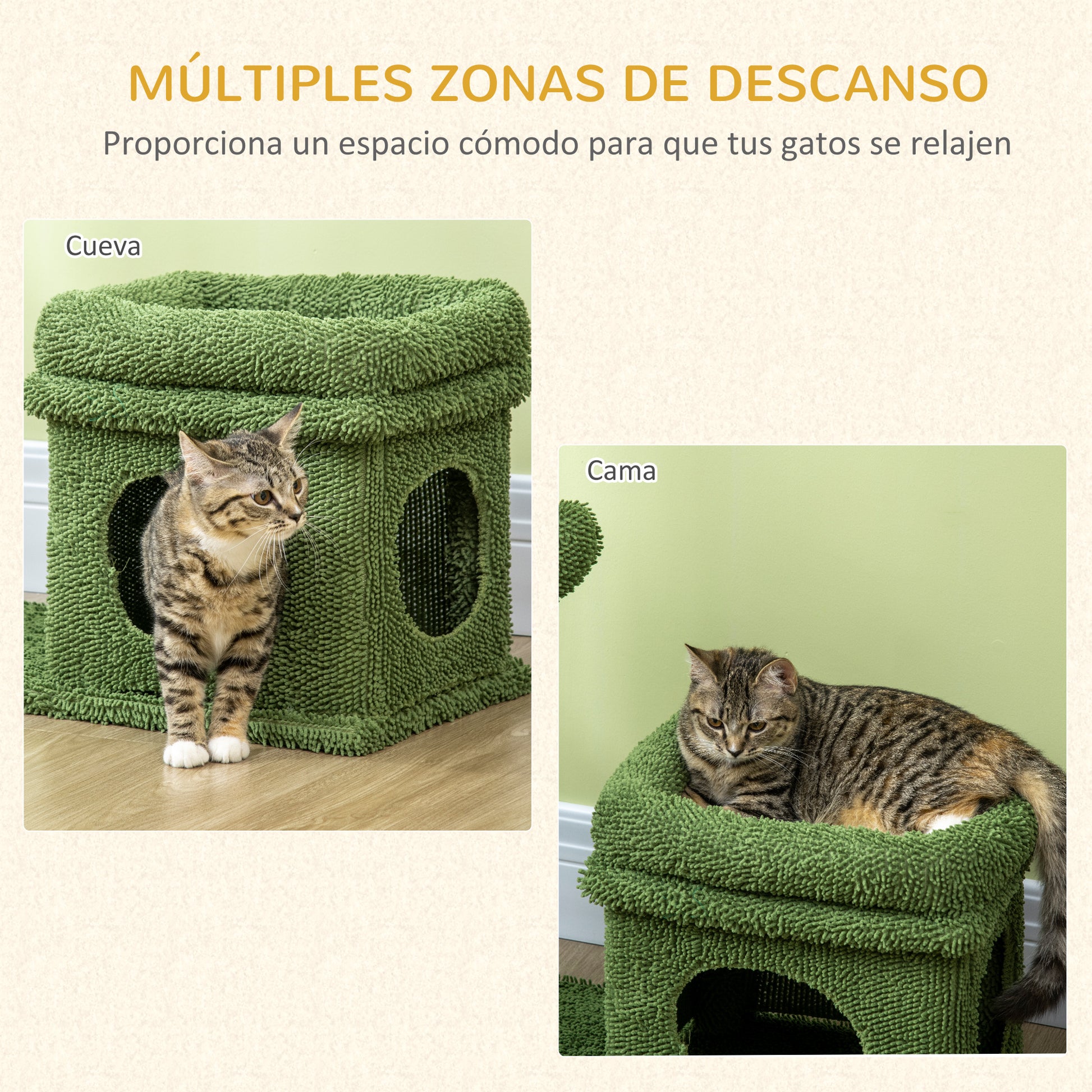 Cactus Design Cat Scratching Tree Height 67 cm Cat Tower with Bed Plush House Sisal Post and Hanging Ball 68x30x67 cm Green