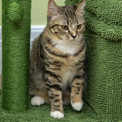 Cactus Design Cat Scratching Tree Height 67 cm Cat Tower with Bed Plush House Sisal Post and Hanging Ball 68x30x67 cm Green