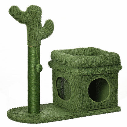 Cactus Design Cat Scratching Tree Height 67 cm Cat Tower with Bed Plush House Sisal Post and Hanging Ball 68x30x67 cm Green