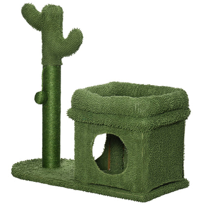 Cactus Design Cat Scratching Tree Height 67 cm Cat Tower with Bed Plush House Sisal Post and Hanging Ball 68x30x67 cm Green