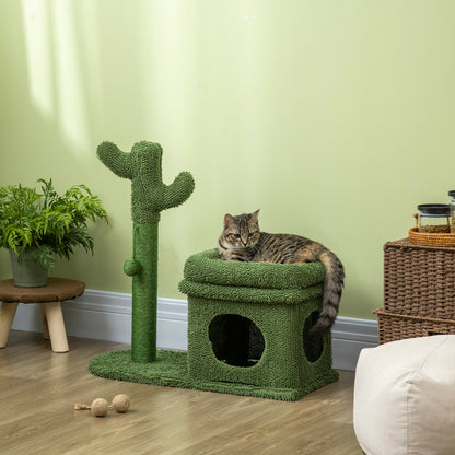 Cactus Design Cat Scratching Tree Height 67 cm Cat Tower with Bed Plush House Sisal Post and Hanging Ball 68x30x67 cm Green