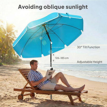 Beach Umbrella Ø150 cm (59 in) — Water-Resistant, Adjustable Tilt & Height, Sand Anchor, Foldable with Carry Bag — Blue