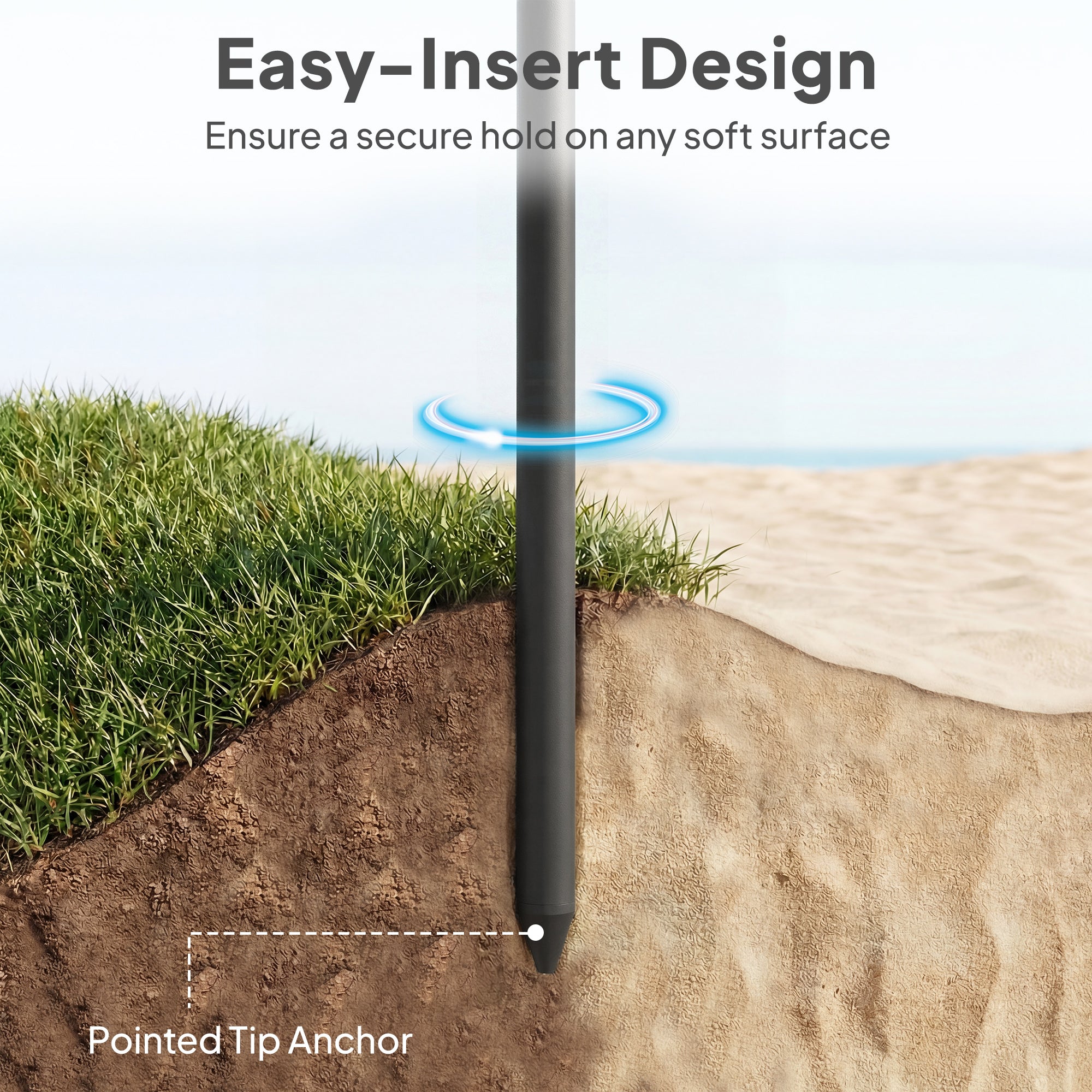 Beach Umbrella Ø150 cm (59 in) — Water-Resistant, Adjustable Tilt & Height, Sand Anchor, Foldable with Carry Bag — Blue