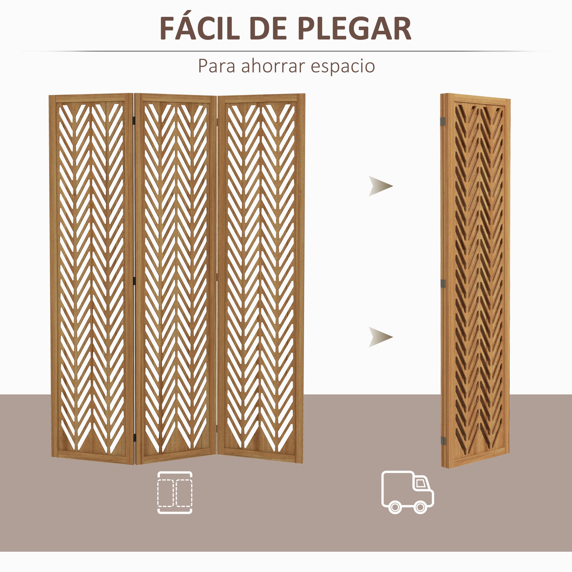 3-Panel Foldable Room Divider 120x1.7x170 cm Natural Wood Geometric Pattern Room Partition for Office Bedroom
