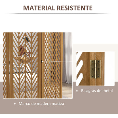 3-Panel Foldable Room Divider 120x1.7x170 cm Natural Wood Geometric Pattern Room Partition for Office Bedroom