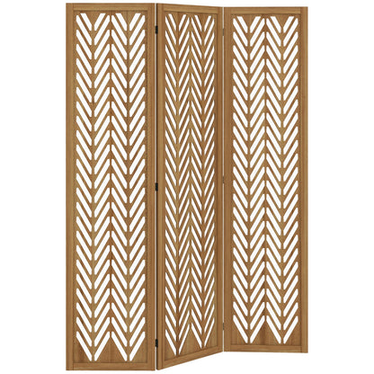 3-Panel Foldable Room Divider 120x1.7x170 cm Natural Wood Geometric Pattern Room Partition for Office Bedroom