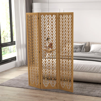 3-Panel Foldable Room Divider 120x1.7x170 cm Natural Wood Geometric Pattern Room Partition for Office Bedroom