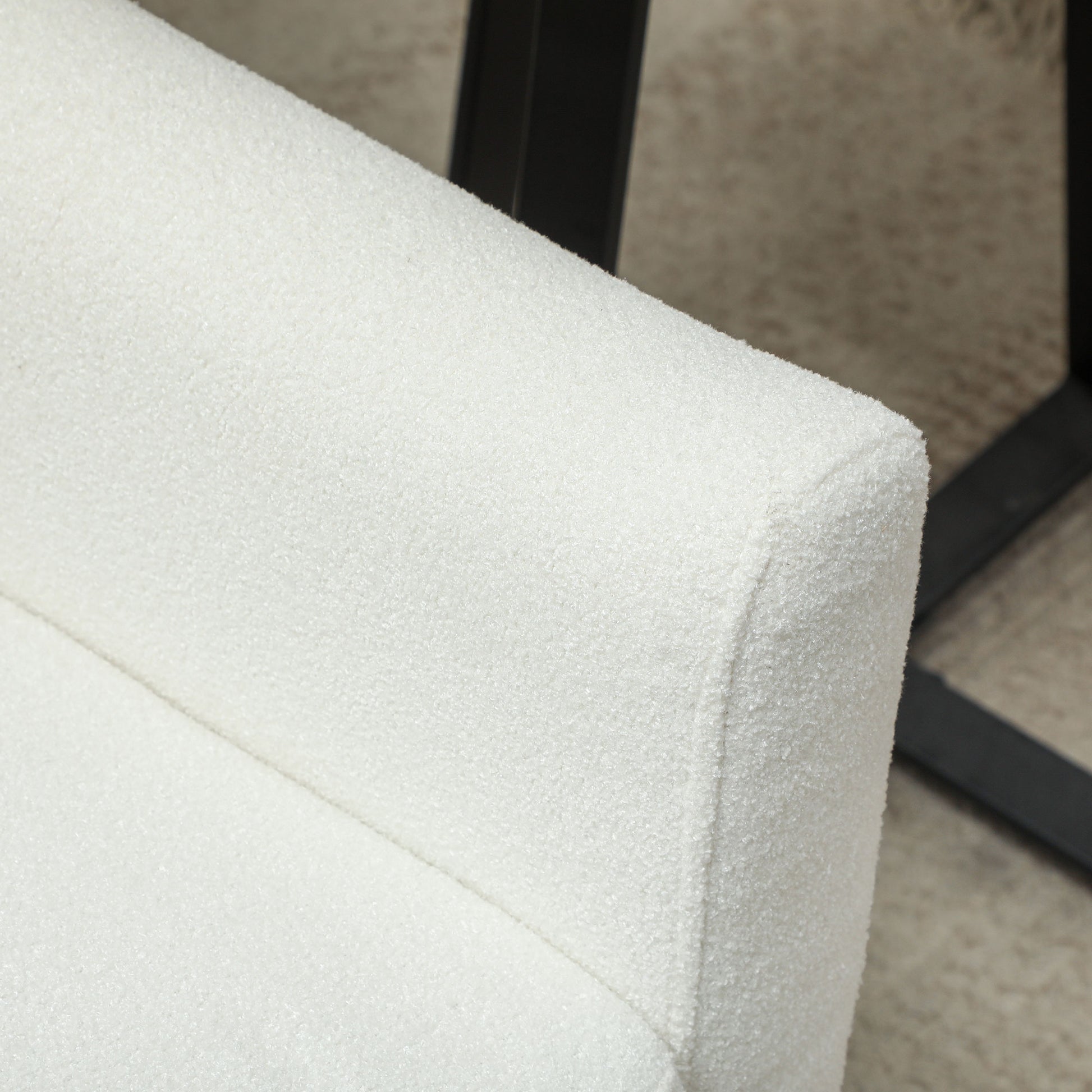 Armchair Living Room Wingback Chair Tufted Lounge Chair with Teddy Fleece Look, Wood Legs, Upholstered Chair for Bedroom, White
