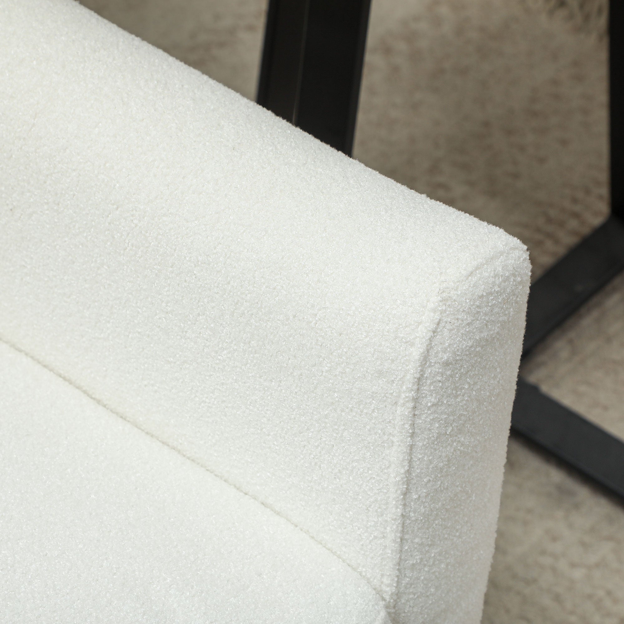 Armchair Living Room Wingback Chair Tufted Lounge Chair with Teddy Fleece Look, Wood Legs, Upholstered Chair for Bedroom, White