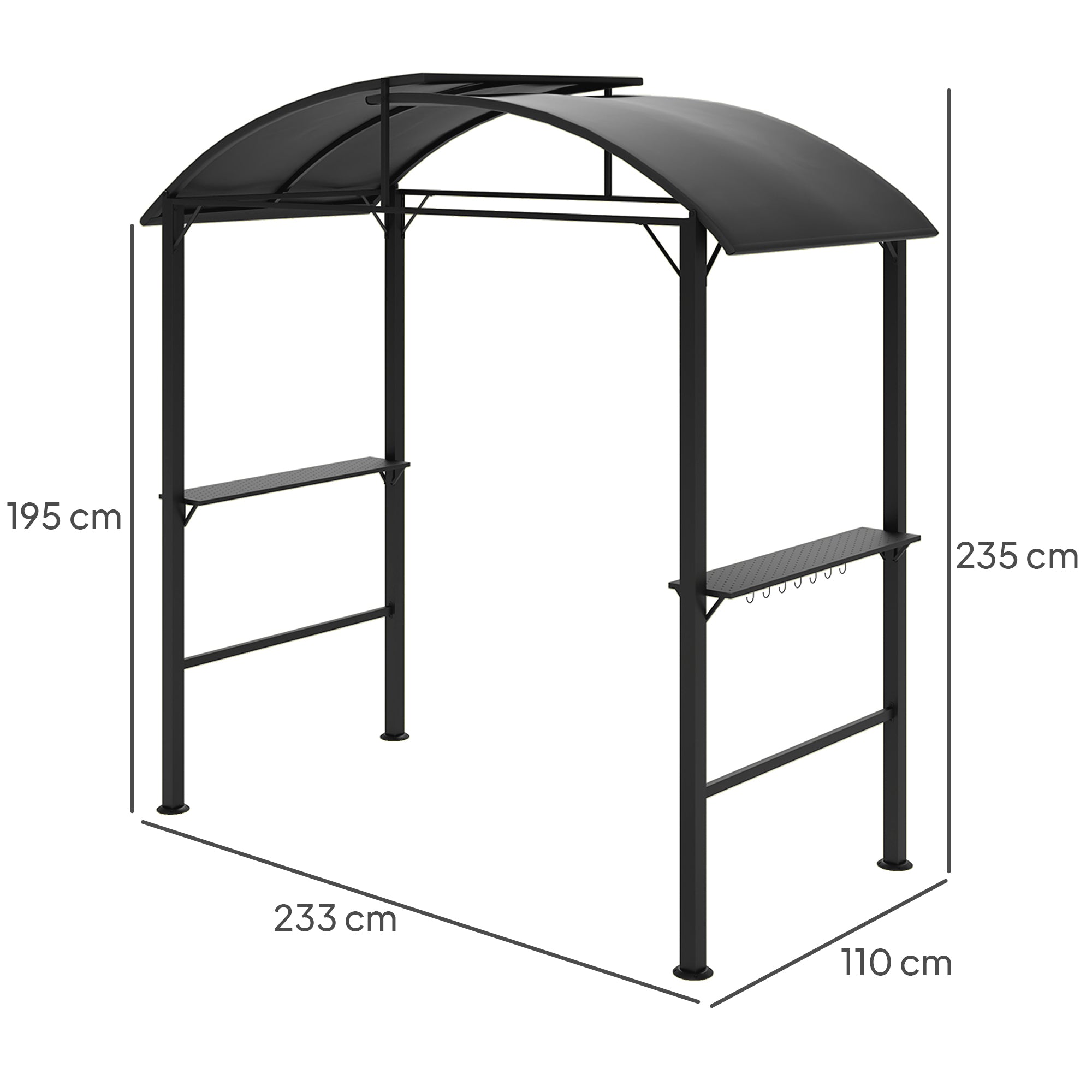 BBQ Pavilion 233 x 110 x 235 cm Windproof Garden Pavilion with Double Roof, Shelves, Garden Pavilion with UV Protection, BBQ Pavilion made of Steel, Garden Tent BBQ Tent for Party BBQ, Dark Grey