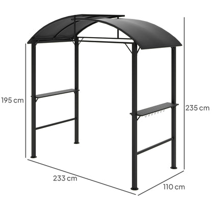BBQ Pavilion 233 x 110 x 235 cm Windproof Garden Pavilion with Double Roof, Shelves, Garden Pavilion with UV Protection, BBQ Pavilion made of Steel, Garden Tent BBQ Tent for Party BBQ, Dark Grey