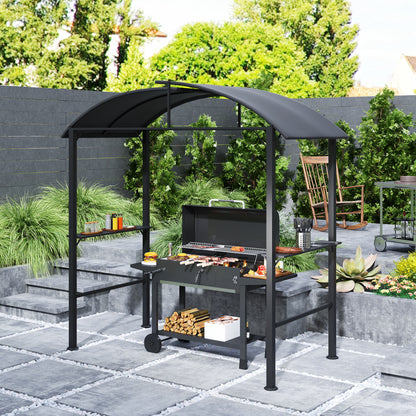 BBQ Pavilion 233 x 110 x 235 cm Windproof Garden Pavilion with Double Roof, Shelves, Garden Pavilion with UV Protection, BBQ Pavilion made of Steel, Garden Tent BBQ Tent for Party BBQ, Dark Grey