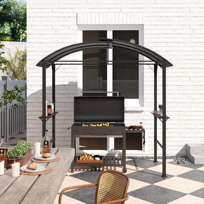 BBQ Pavilion 233 x 110 x 235 cm Windproof Garden Pavilion with Double Roof, Shelves, Garden Pavilion with UV Protection, BBQ Pavilion made of Steel, Garden Tent BBQ Tent for Party BBQ, Dark Grey