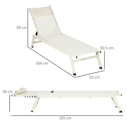 Aluminum and Polyester Sun Lounger Chaise Longue Set 2 Pieces Beige for Garden with 5 Reclining Levels, 55x195x30 cm