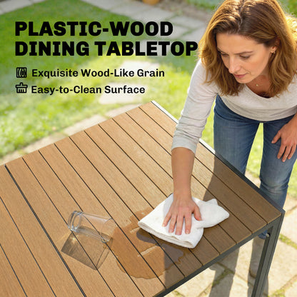 7-Piece Outdoor Dining Set — 1 Table & 6 Cushioned Chairs, Natural Wood Finish