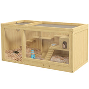 Wooden Hamster Cage Rodent Cage Small Animal Cage with Folding Lid Swings, Ladders Feeding Bowl and Accessories, Wooden Cage Cage for Hamster Dwarf Hamster Gerbil 100 x 50 x 50cm Natural