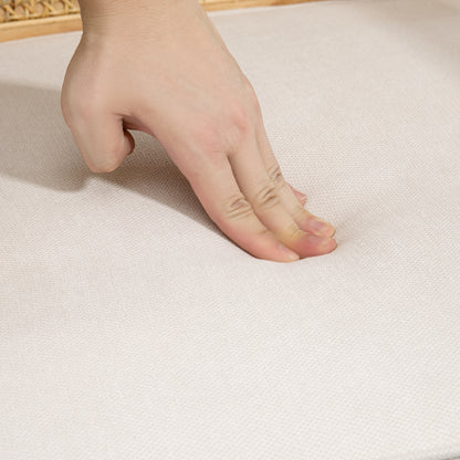 Armchair Living Room Relax Chair with Armrests, Seat Cushion, Lounge Chair with Rattan Backrest, Reading Chair with Linen Look, Wood Frame, Upholstered Chair for Bedroom Cream