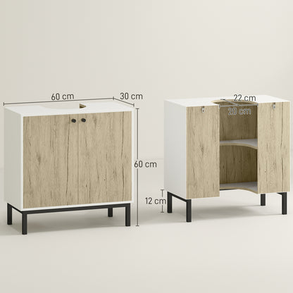 Under-Sink Cabinet Bathroom Storage Cabinet for Modern Basin Stand Metal Legs Double Door 60 x 30 x 60 cm - White and Wood Color