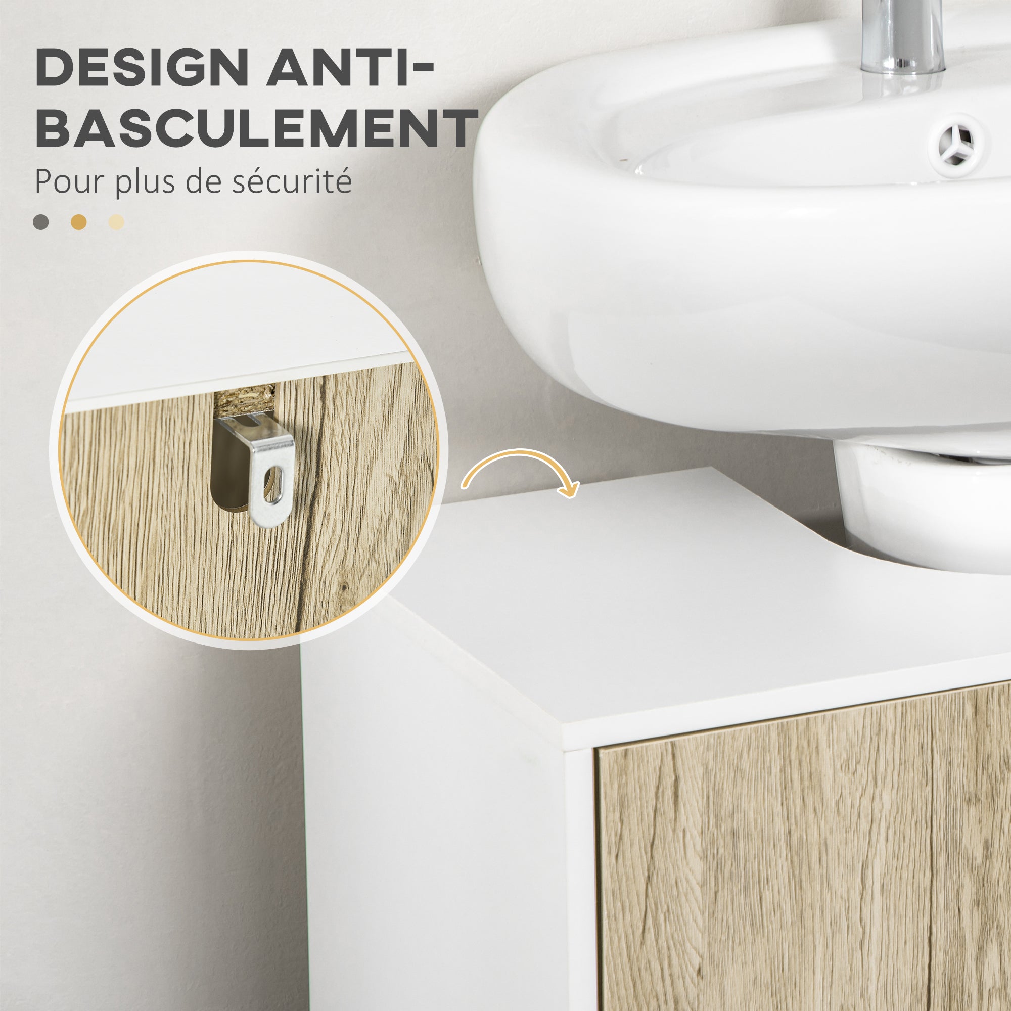 Under-Sink Cabinet Bathroom Storage Cabinet for Modern Basin Stand Metal Legs Double Door 60 x 30 x 60 cm - White and Wood Color
