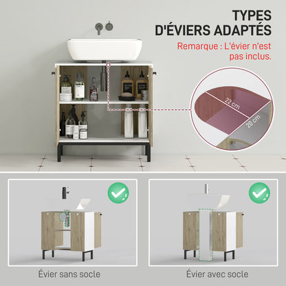 Under-Sink Cabinet Bathroom Storage Cabinet for Modern Basin Stand Metal Legs Double Door 60 x 30 x 60 cm - White and Wood Color