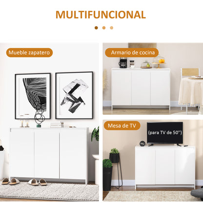 Modern Kitchen Sideboard Sideboard with 3 Doors Adjustable Shelves and Soft Close TV Stand 120x35x85 cm White