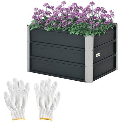 Raised Bed made of Steel Garden Planter Flower Box Flower Pot with Gloves Dark Grey 66 x 47 x 40 cm