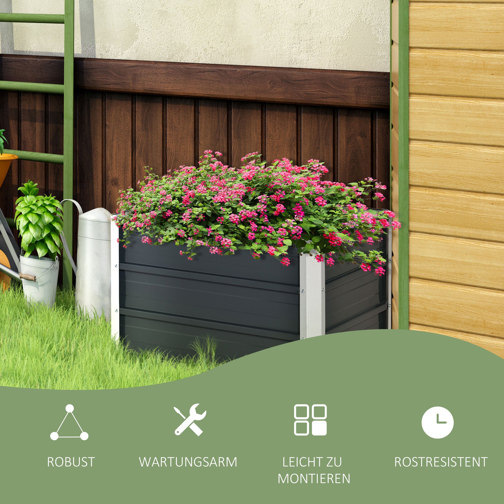 Raised Bed made of Steel Garden Planter Flower Box Flower Pot with Gloves Dark Grey 66 x 47 x 40 cm