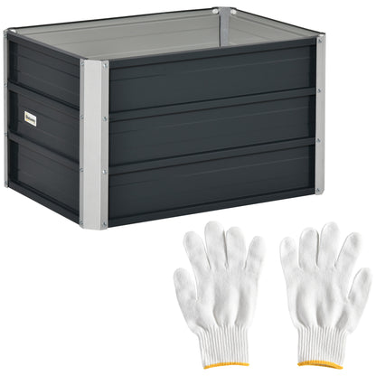 Raised Bed made of Steel Garden Planter Flower Box Flower Pot with Gloves Dark Grey 66 x 47 x 40 cm