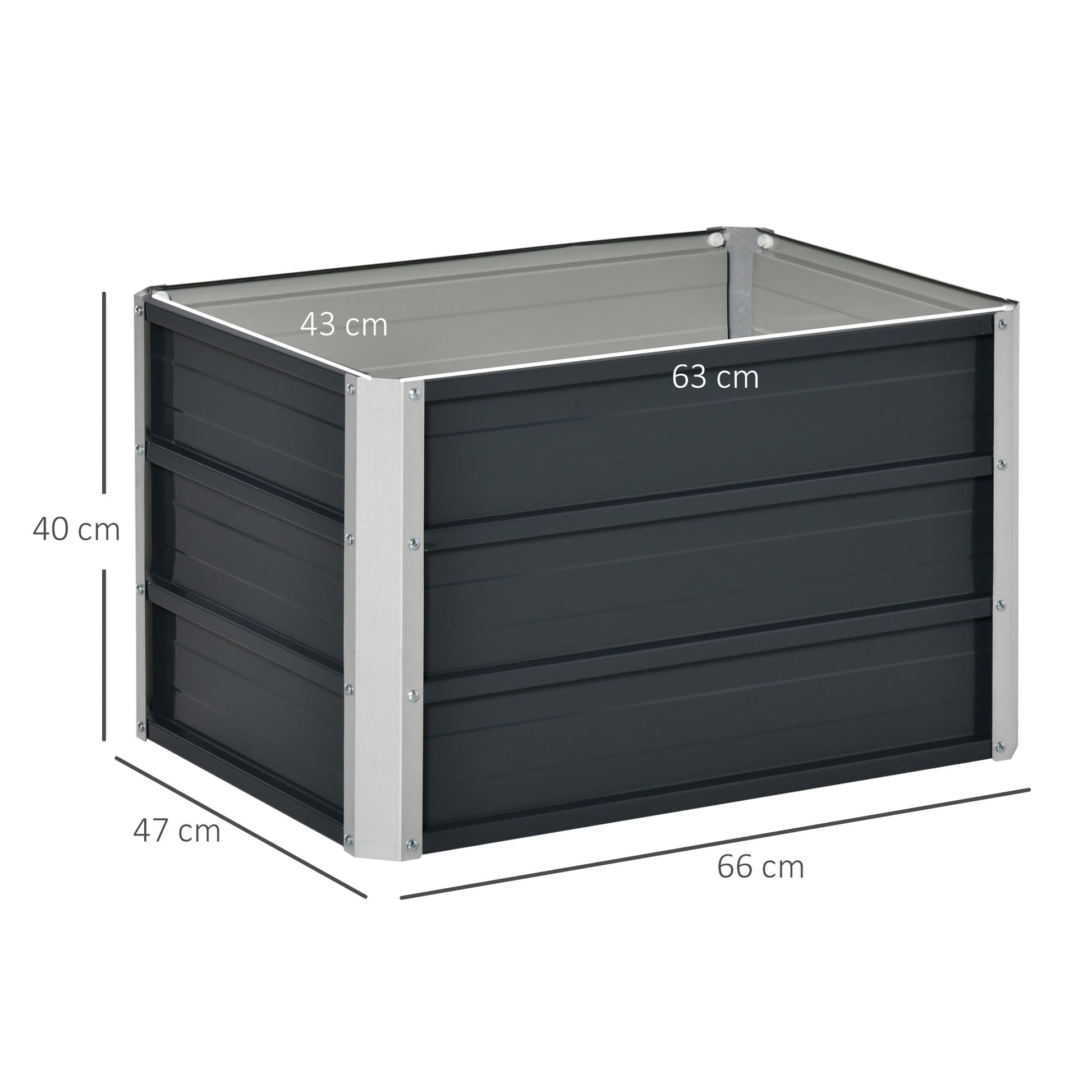 Raised Bed made of Steel Garden Planter Flower Box Flower Pot with Gloves Dark Grey 66 x 47 x 40 cm