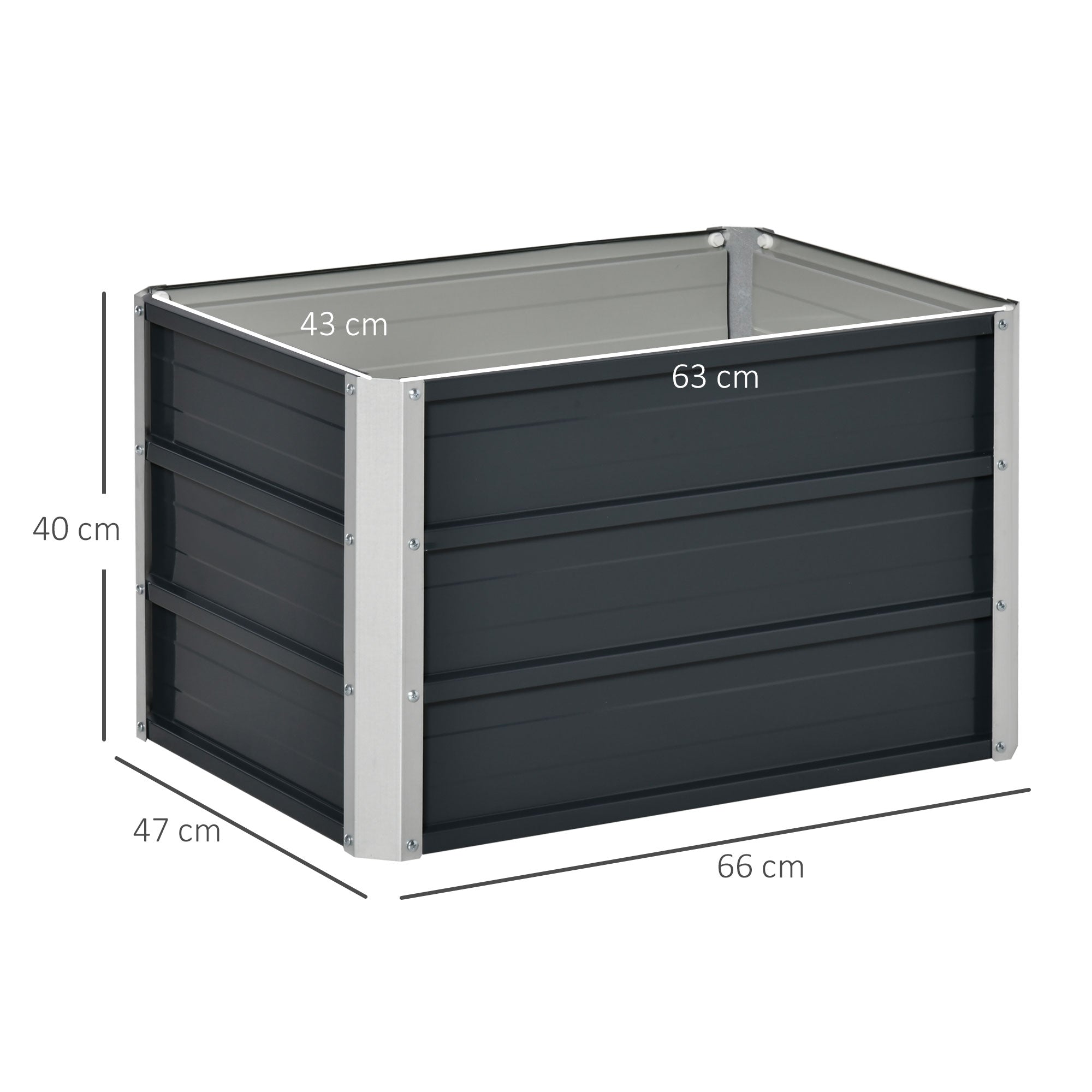 Raised Bed made of Steel Garden Planter Flower Box Flower Pot with Gloves Dark Grey 66 x 47 x 40 cm