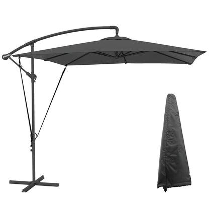 Eccentric Parasol 247x247 cm Garden Umbrella with Cross Base Adjustable Cover Crank Protective Cover and Anti-UV Wind Rope 50+ Umbrella for Terrace Patio Dark Grey