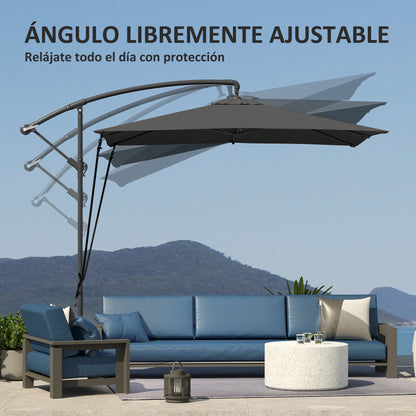 Eccentric Parasol 247x247 cm Garden Umbrella with Cross Base Adjustable Cover Crank Protective Cover and Anti-UV Wind Rope 50+ Umbrella for Terrace Patio Dark Grey